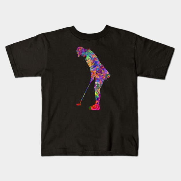 Female golfer watercolor art Kids T-Shirt by Yahya Art